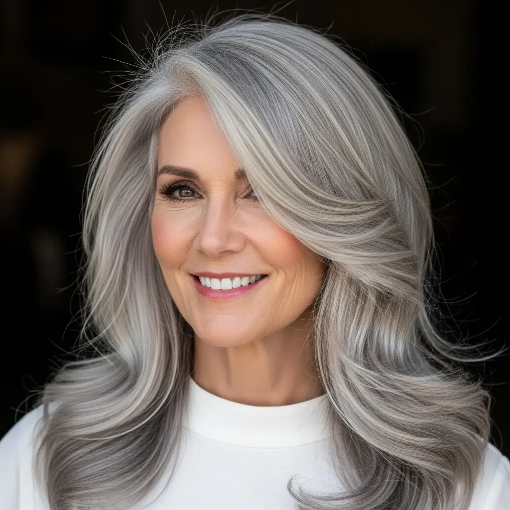 #11 Light Grey Hair with Lowlights and Waves