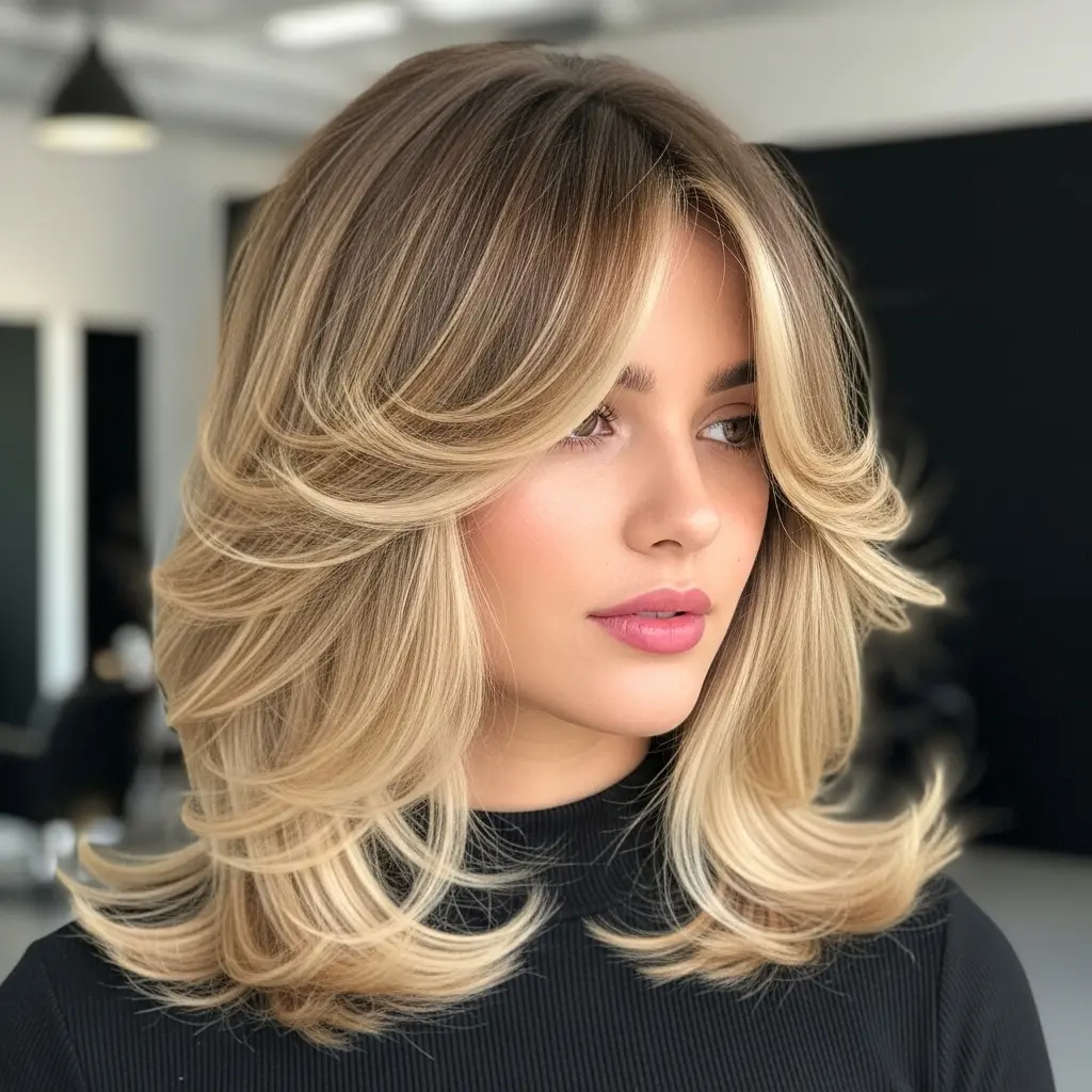 #13 Medium-Length Stacked Layers and Bangs