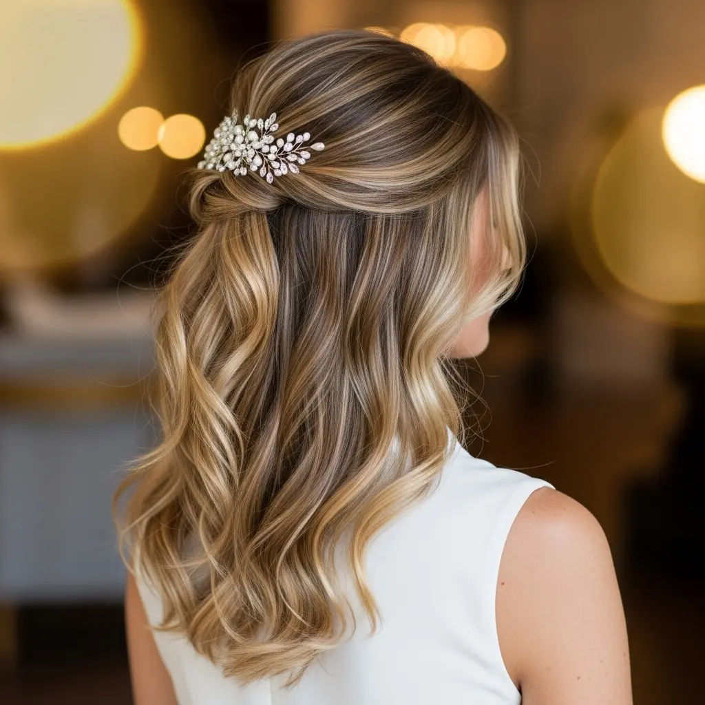 #14 Soft Half-Up Style for Blonde Hair with Waves