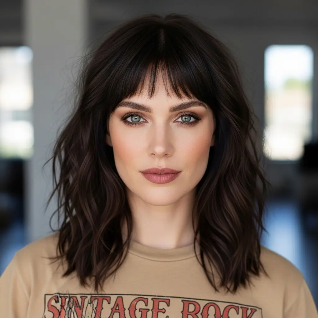 #21 Brunette Mid-Length Hair with Textured Fringe