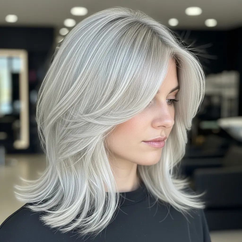 #24 Platinum Blonde Lob with Feathered Ends