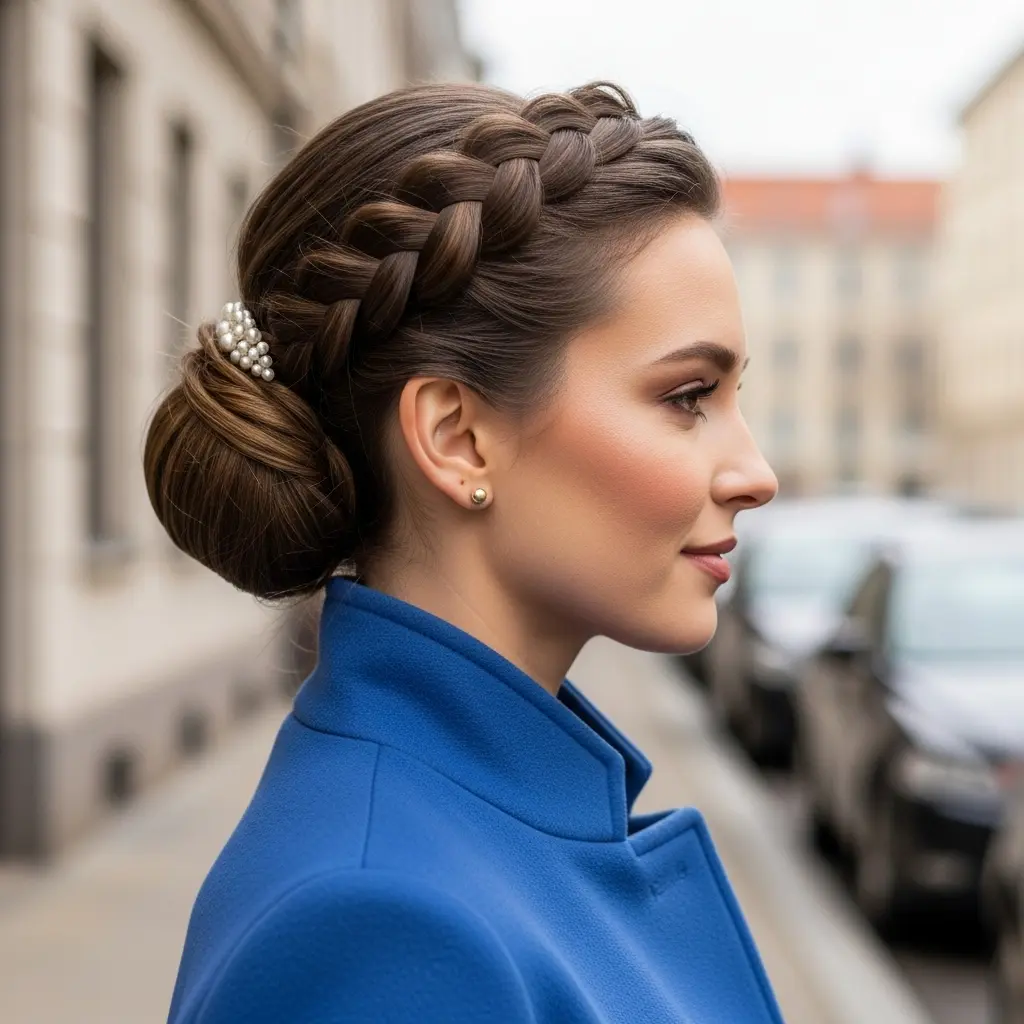 #3 Elegant Braided Loop with Pearl Pin