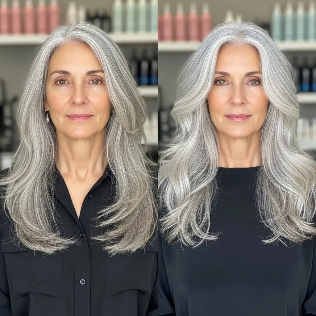 #7 Long Silver Balayage Hairstyle