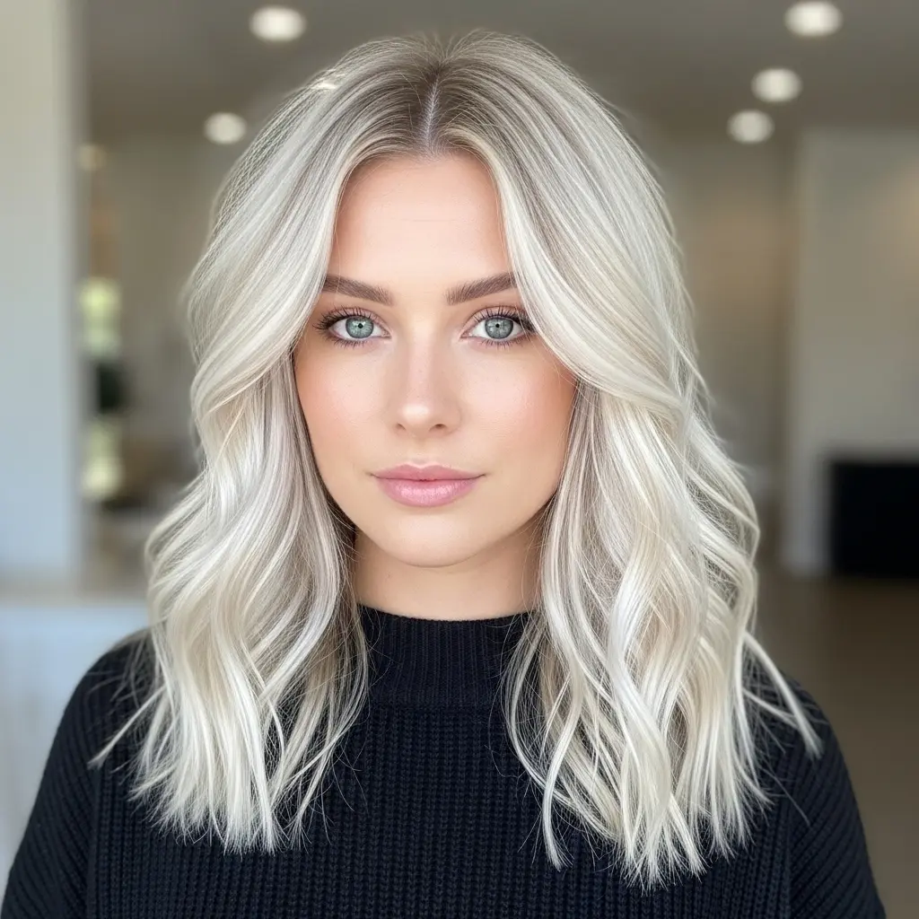 #8 Mid Back-Length Platinum Blonde Hair with a Shadow Root