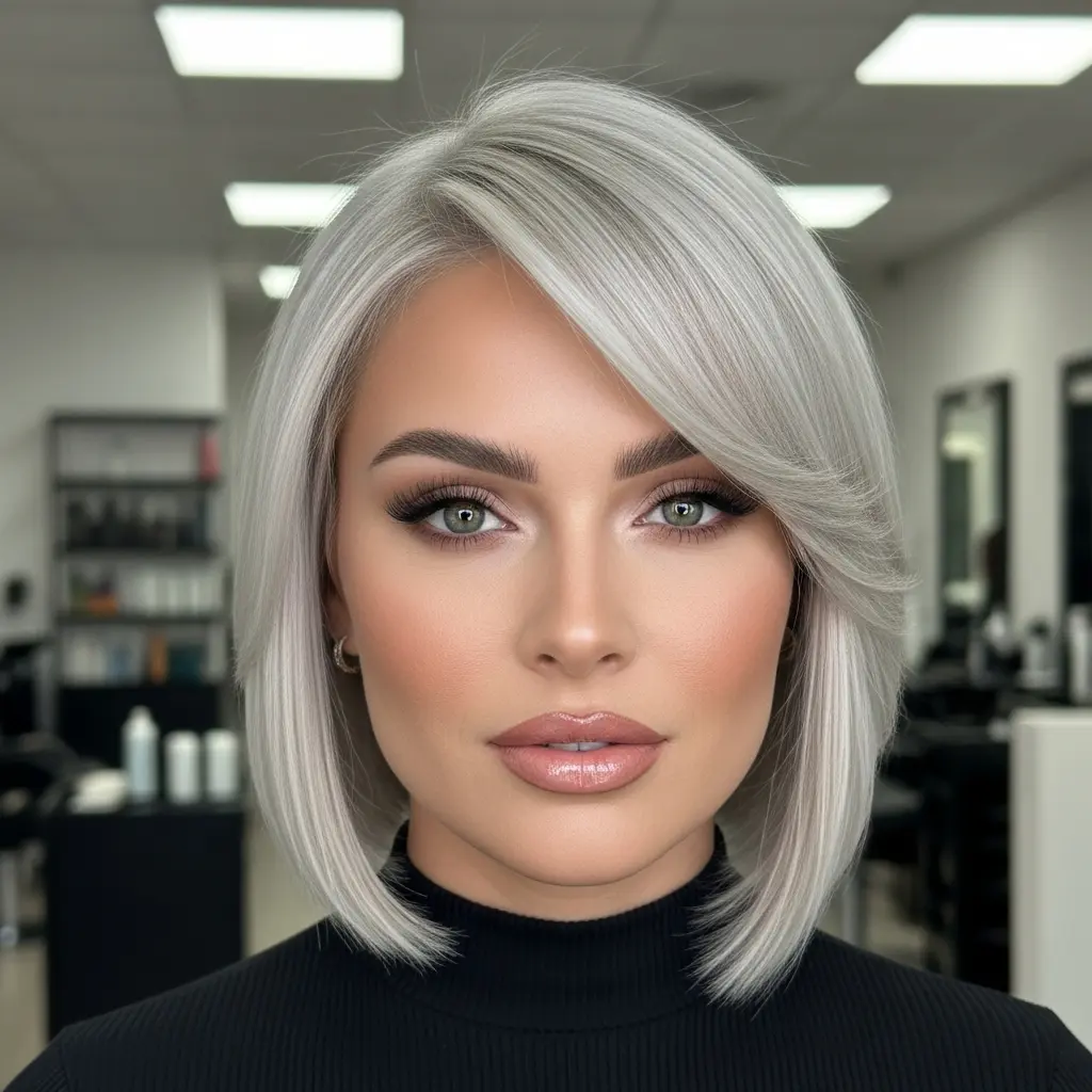 #9 Wispy Side Bangs on a Platinum Bob