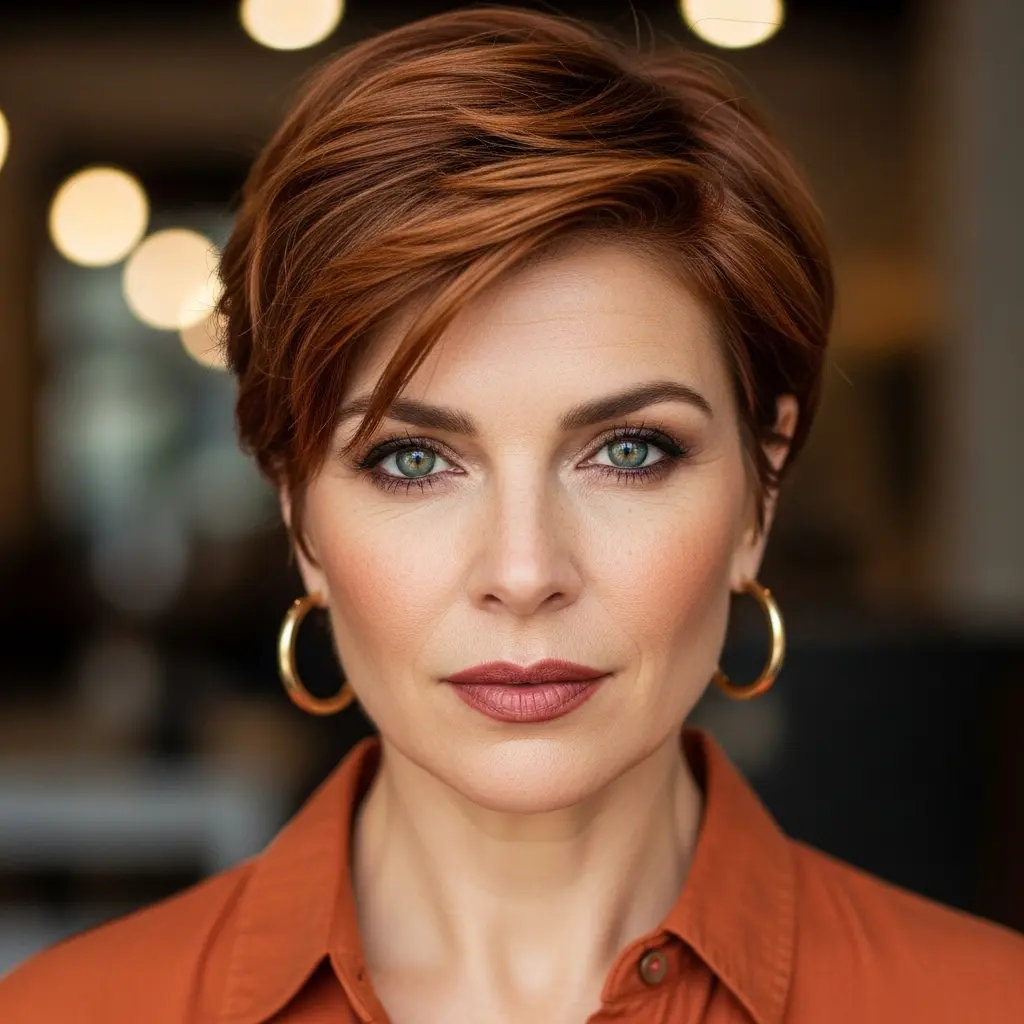 #10 Chic Textured Short Crop with Copper Highlights