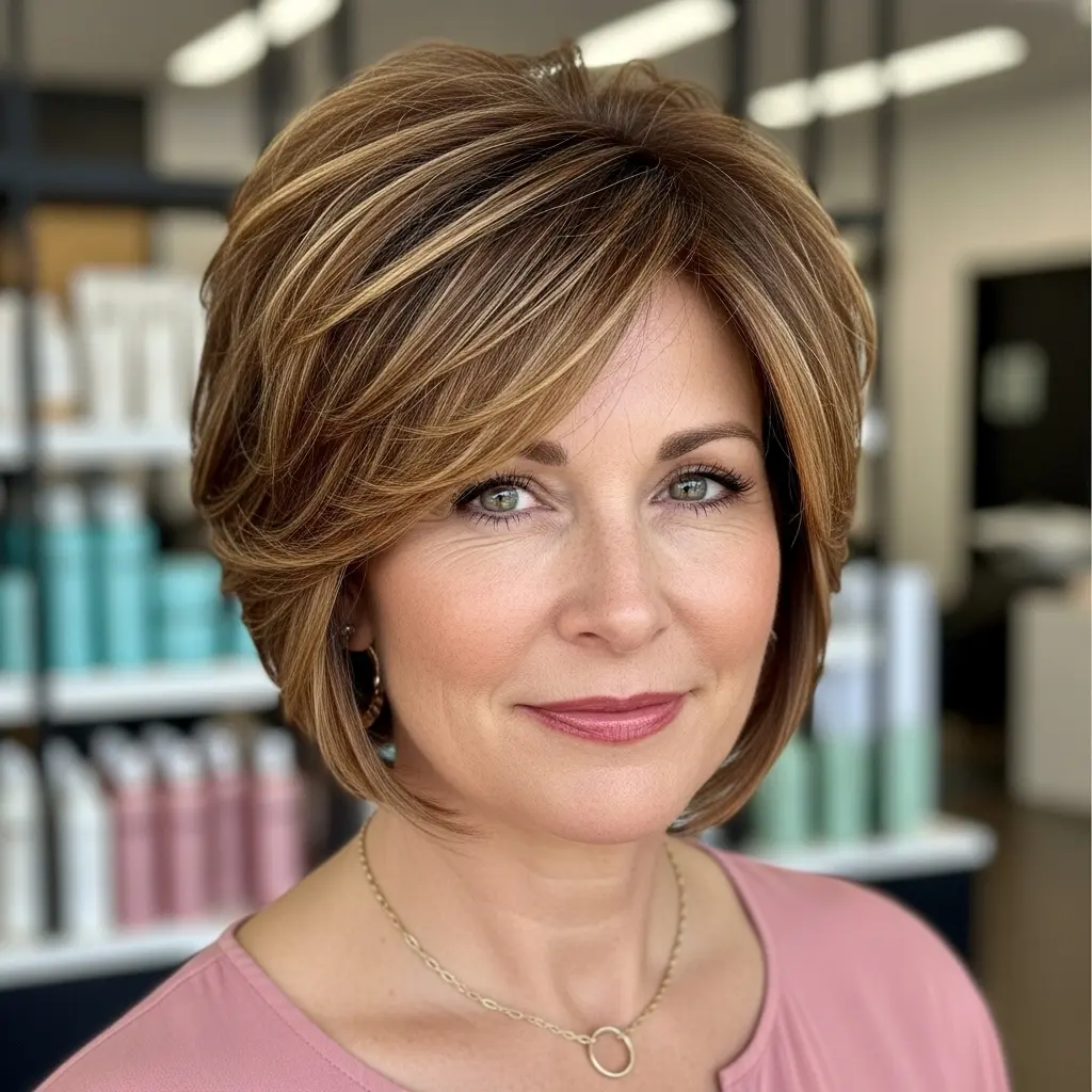 #13 Dynamic Caramel Swirl Bob with Feathered Layers