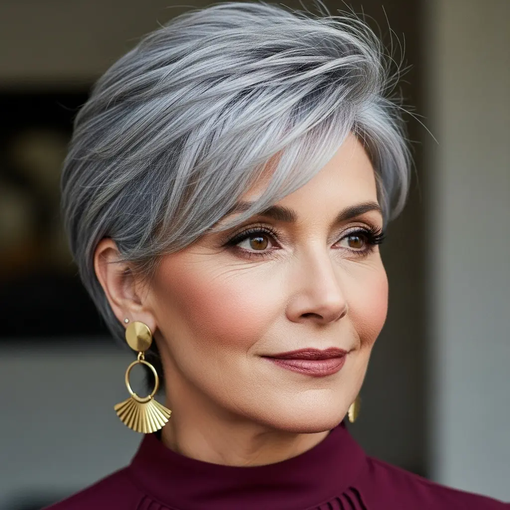 #13 Pixie Cut with Edgy Bangs Over 50