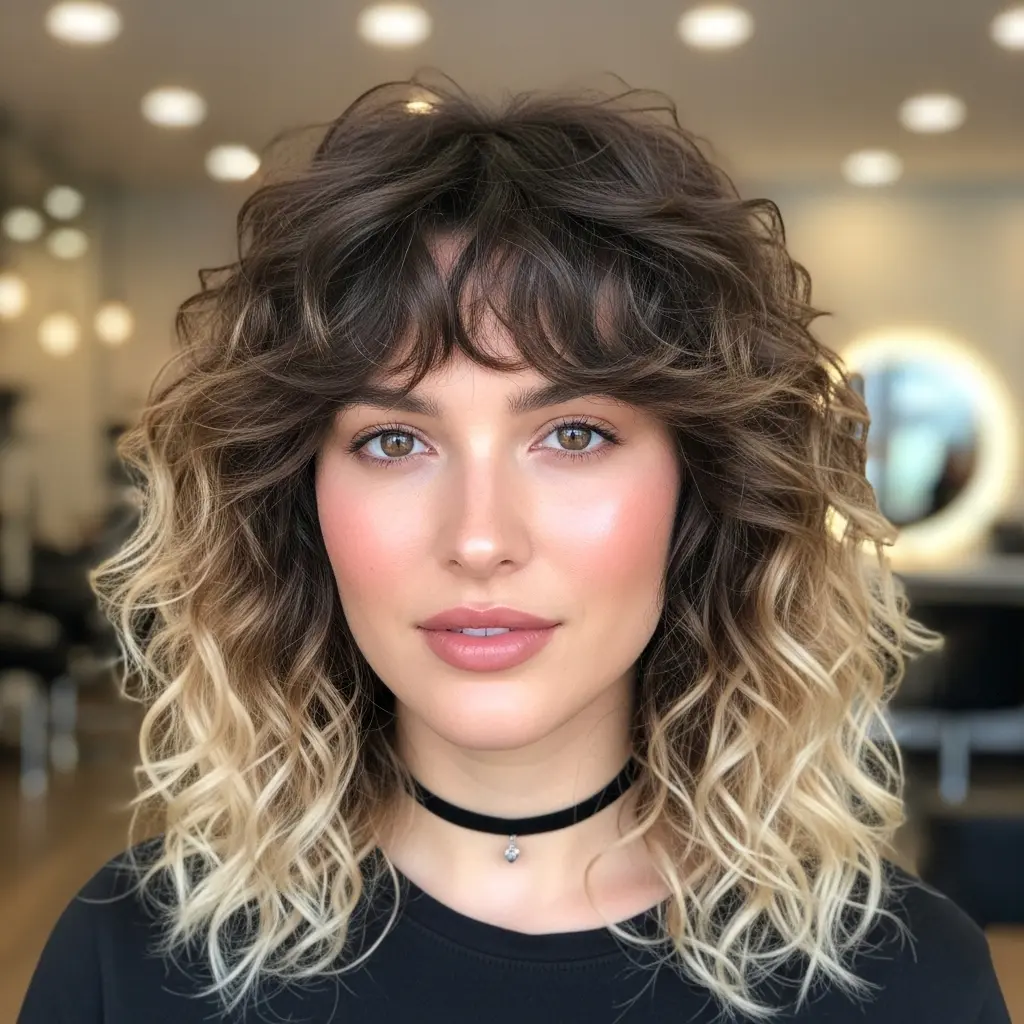 #13 Curly Hair with Layered Bangs