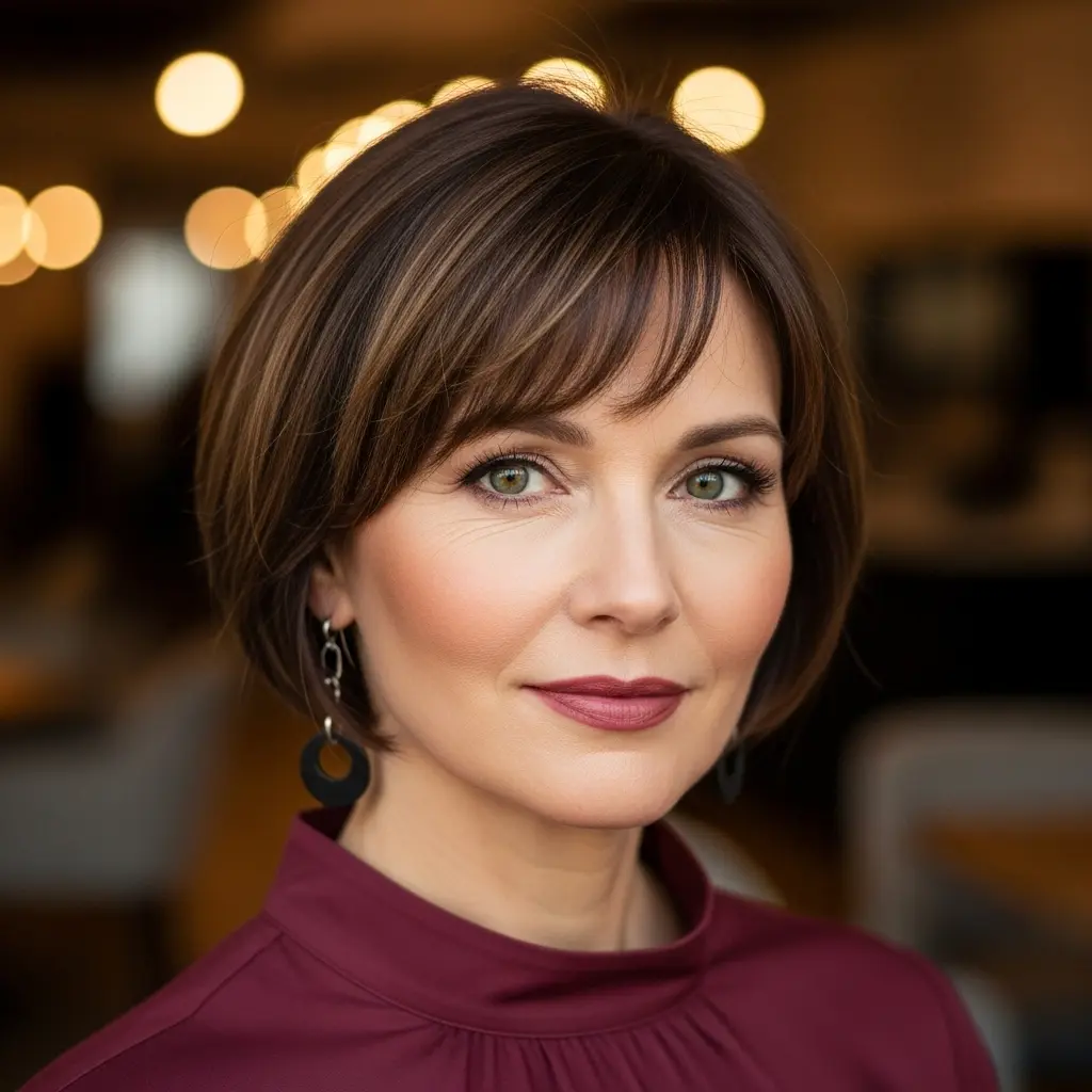 #14 Dynamic Chestnut Bob with Soft Bangs