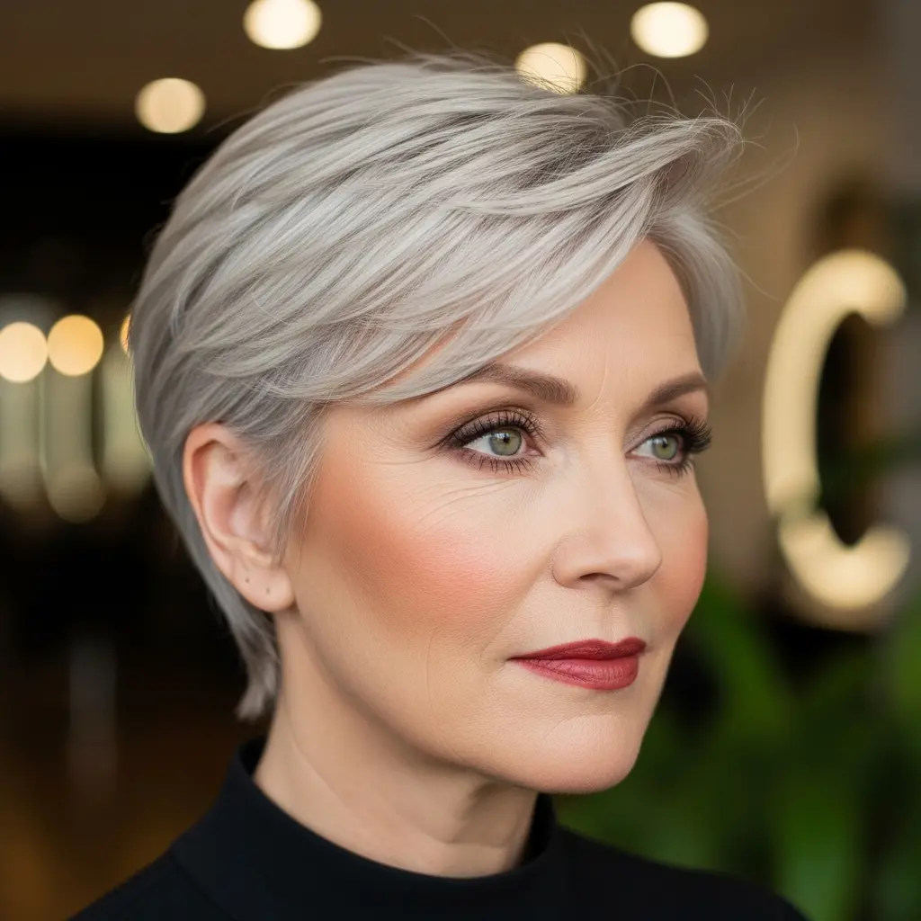 #14 Textured Crop Hairstyles for Women Over 60 with White Blonde Hair