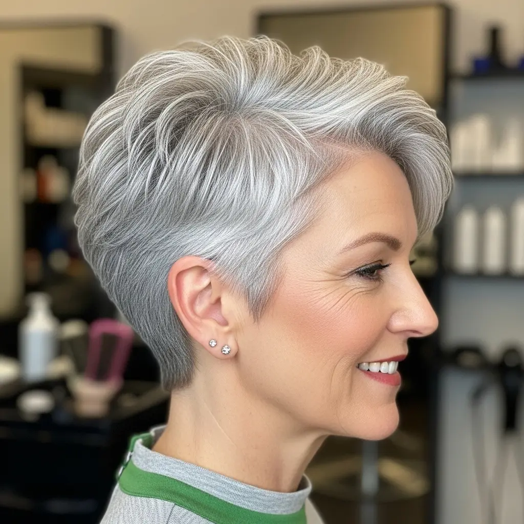 #15 Edgy Undercut Pixie for Grey-Haired Women