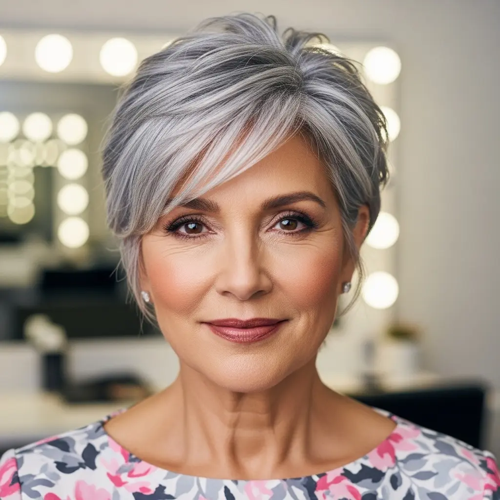 #17 Gray Hair Pixie with Choppy Layers