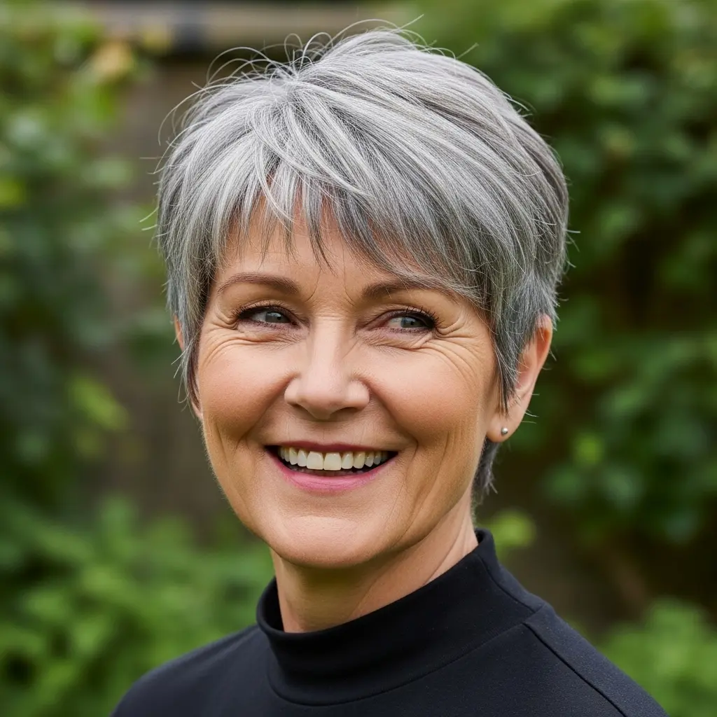 #17 Edgy Gray Pixie Bob for Thick Hair