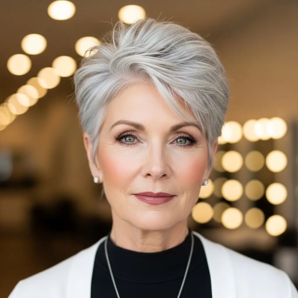 #18 Salt-and-Pepper Spiky Pixie Cut