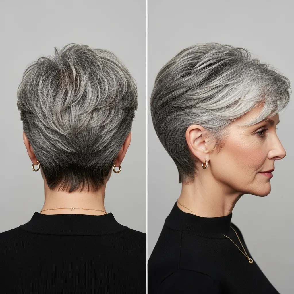 #19 Salt and Pepper Short Pixie Cut