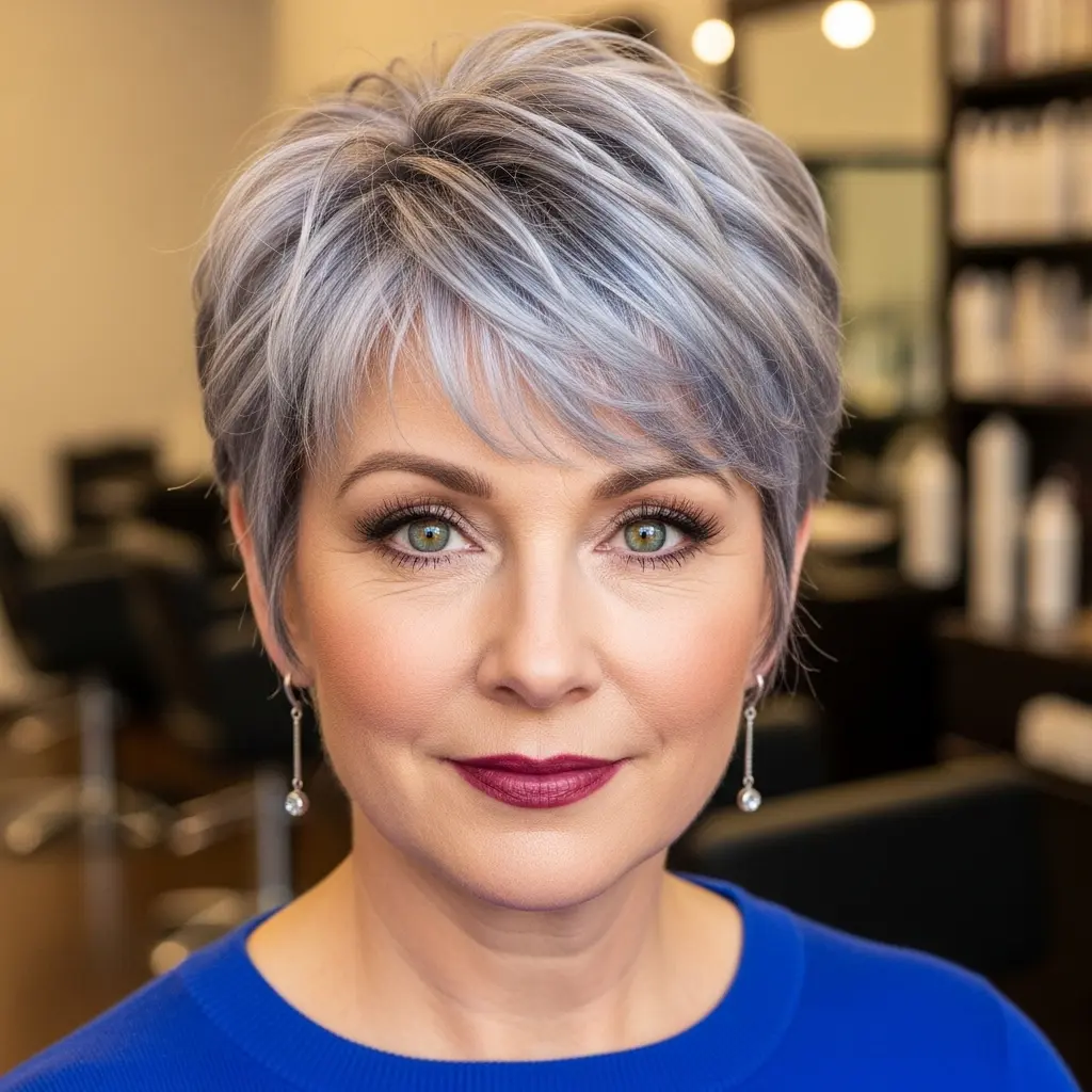 #2 Bold Grey Textured Pixie with Layered Volume