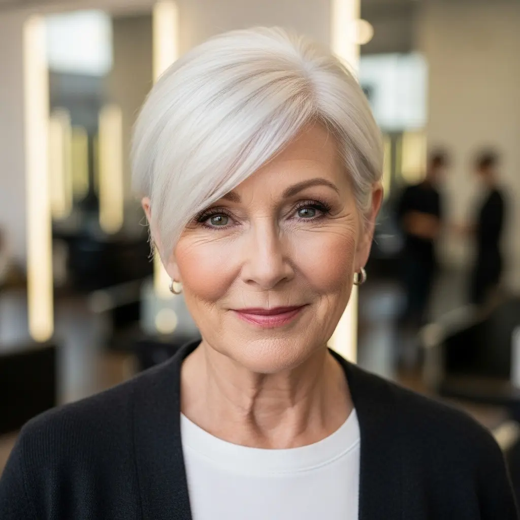 #2 Side-Parted White Pixie for Thin Hair