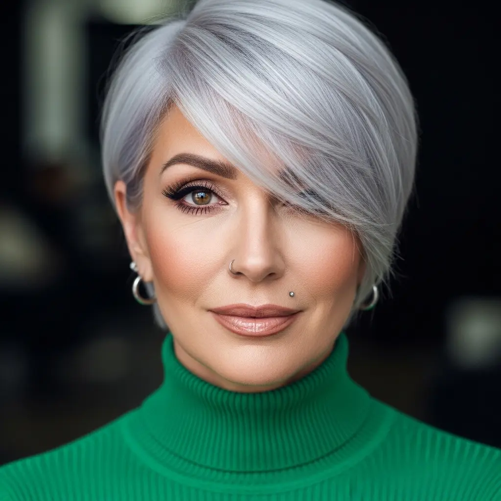 #26 Silver Grey Long Pixie with Bangs