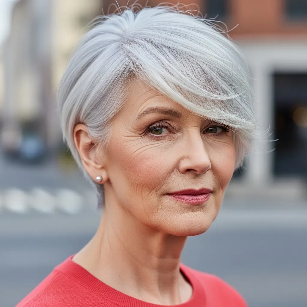 #28 Gray Pixie with Long Bangs