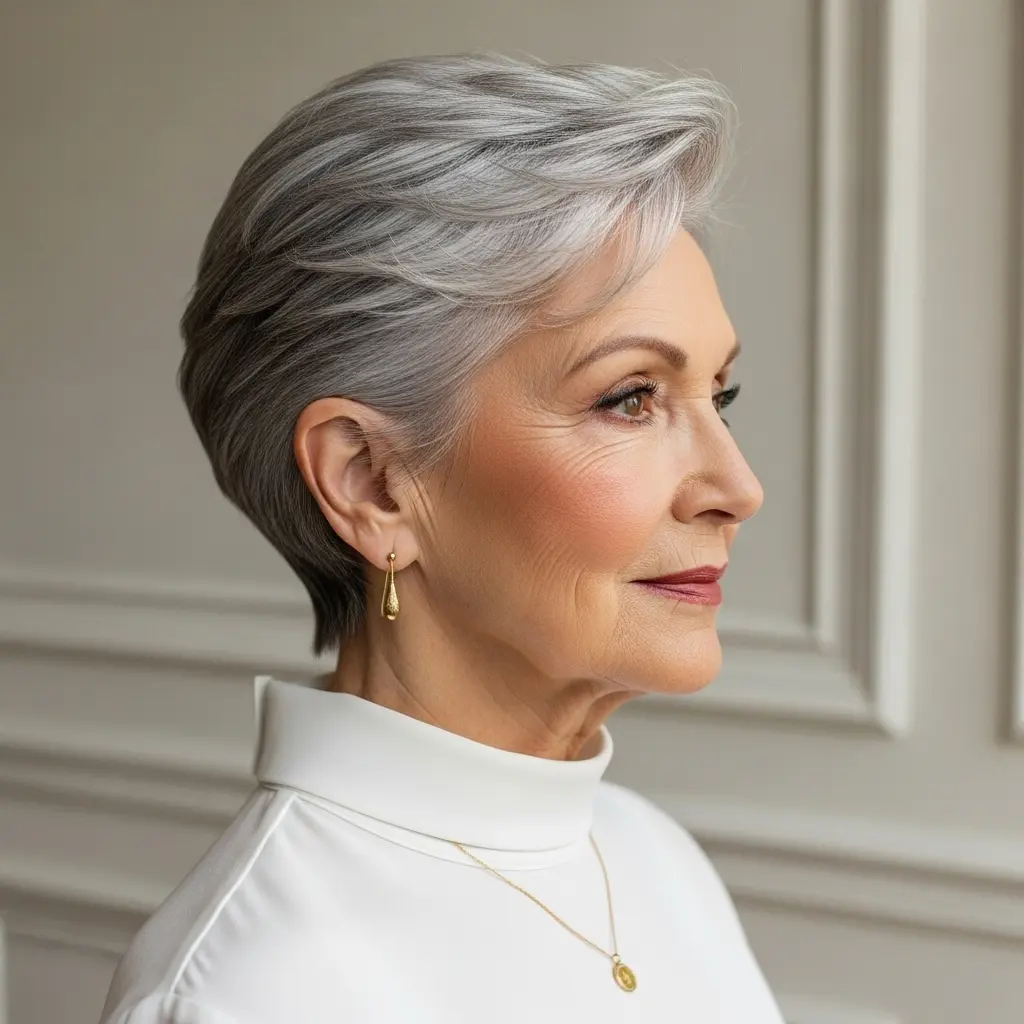 #7 Low-Maintenance Gray Pixie