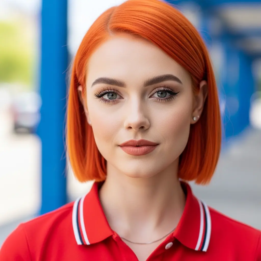 #1 Vivid Orange Blunt Bob