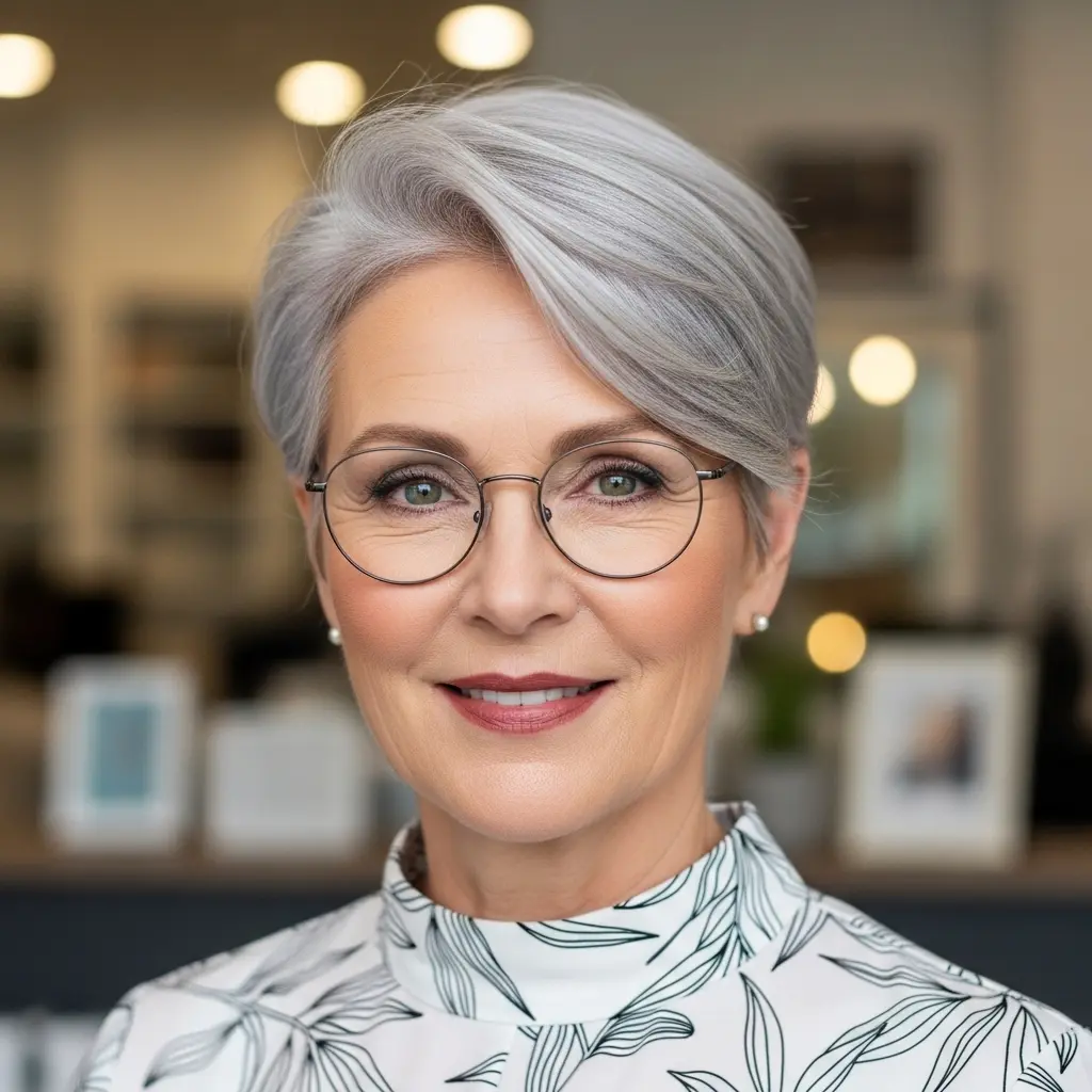 #10 Grey Pixie for Older Women with Glasses