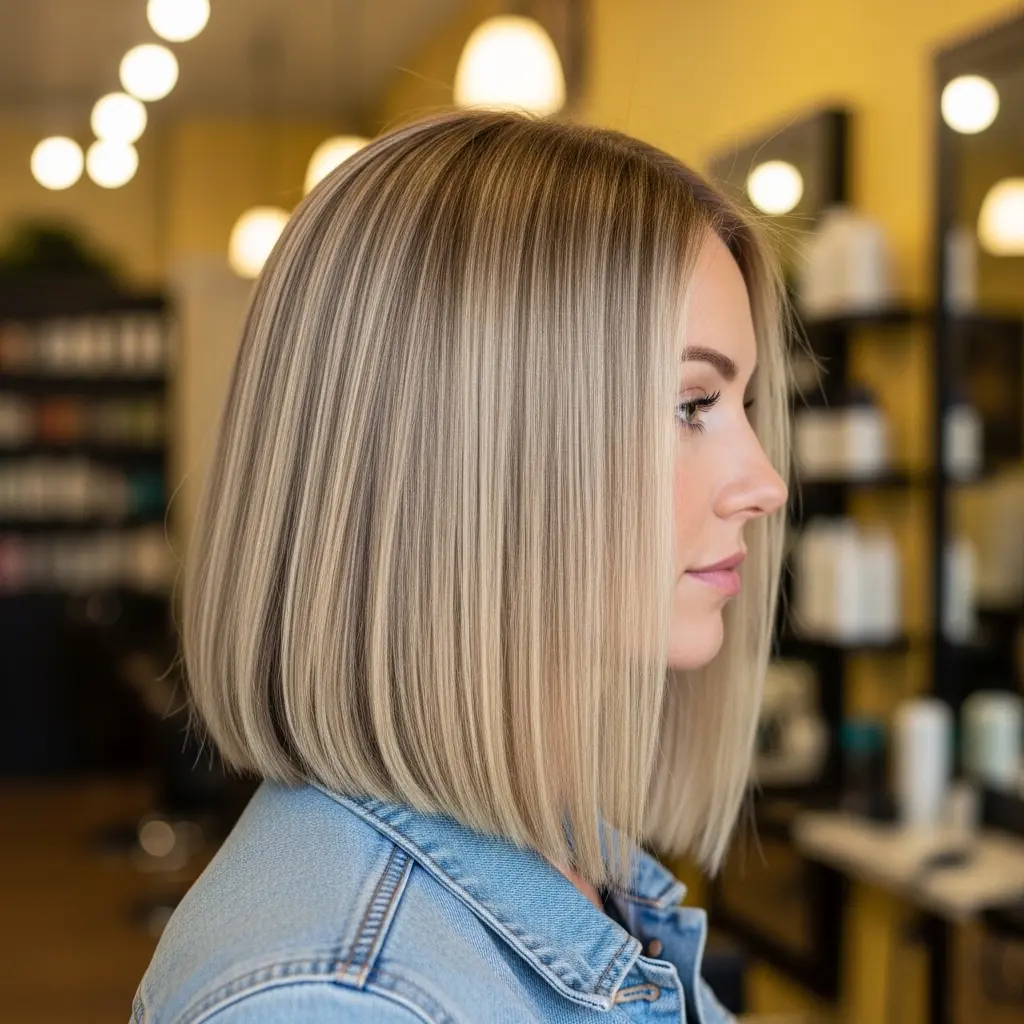 #11 Angled Lob on Dark-Rooted Blonde Hair