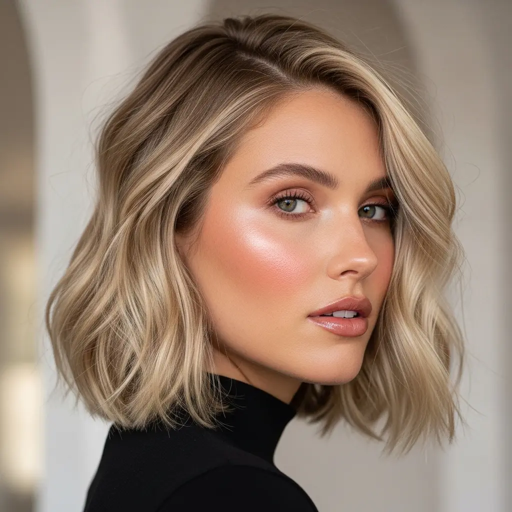 #12 Jaw-Length Blonde Bob with Curtain Fringe