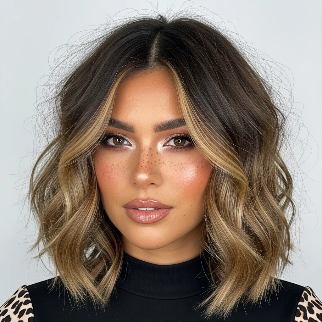 #12 Shaggy Lob with a Subtle Money Piece and Middle Part