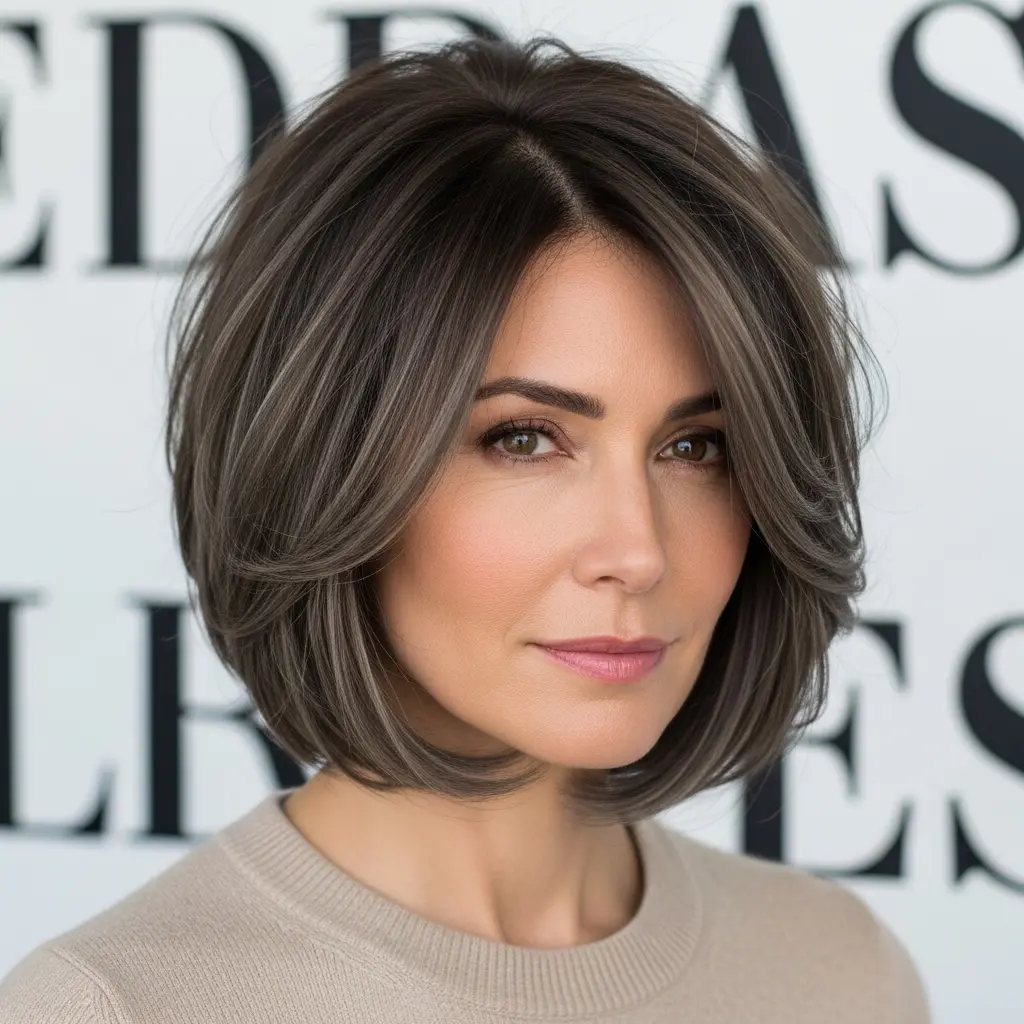 #13 Layered Bob with a Side Part