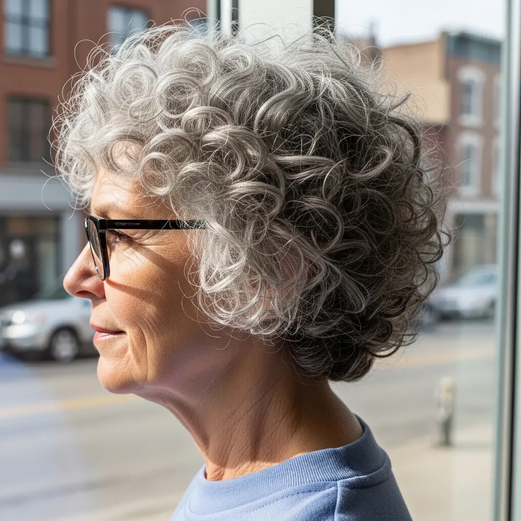#13 Messy Curly Wedge Bob for Older Women