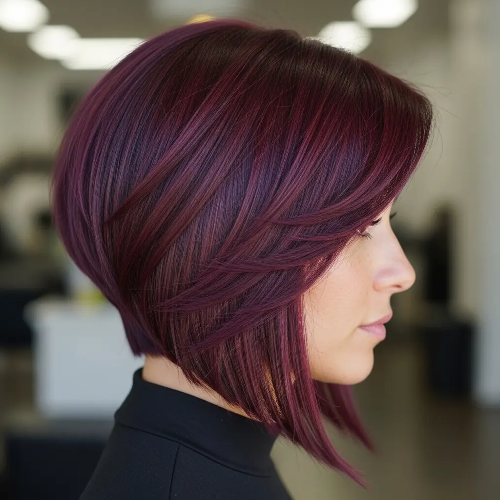 #14 Layered Inverted Bob with Plum Color