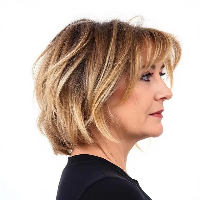 #16 Low-Maintenance Layered Bob with Bangs for Women Over 50