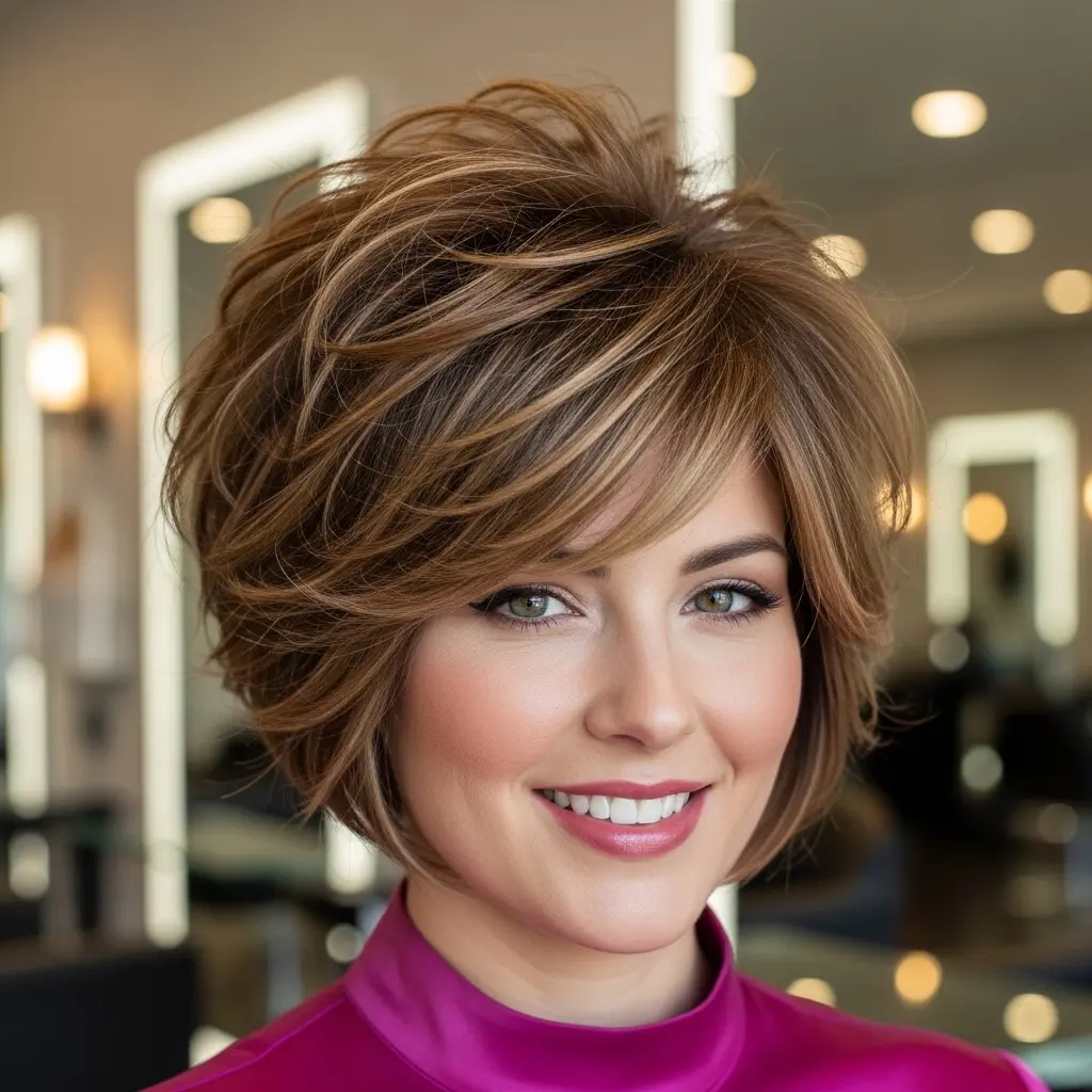 #16 Highlighted Shaggy Layers on Short Straight Hair