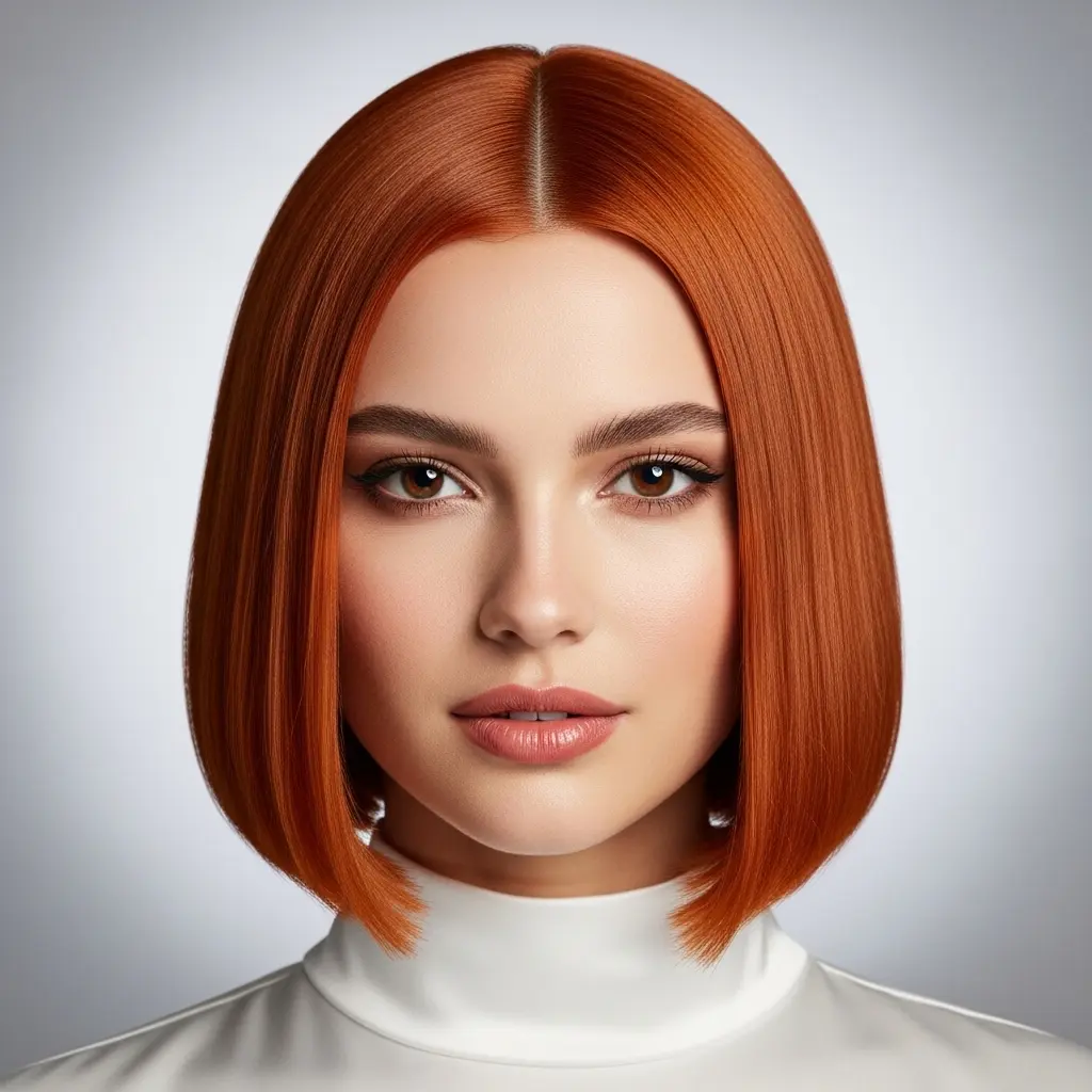 #17 Side-Parted Ginger Blunt Bob