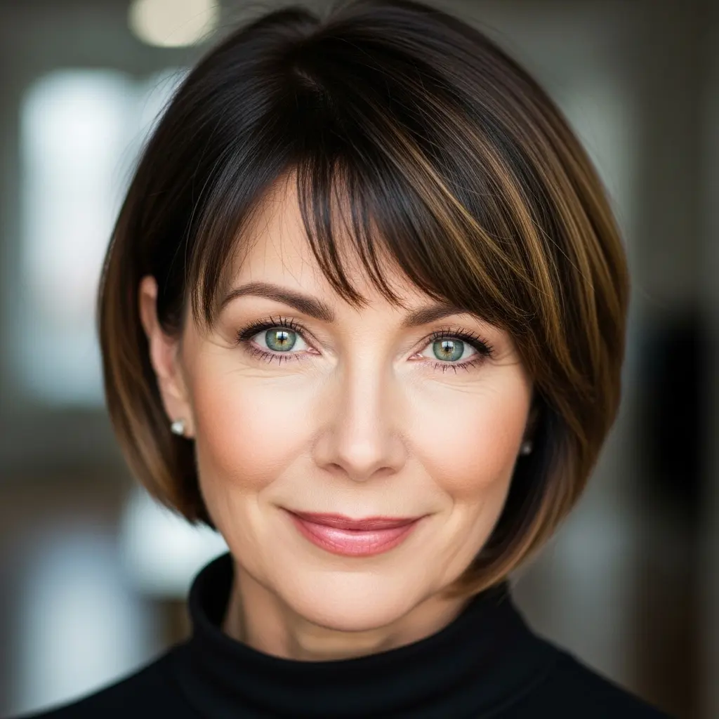 #17 Sleek Bob with Fringe for Older Women