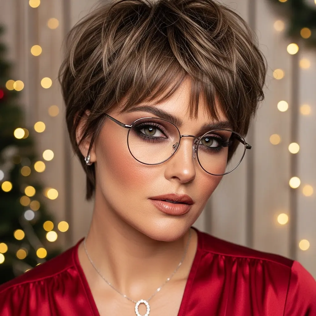 #17 Multi-Layered Bob with Mini Bangs on Wavy Hair