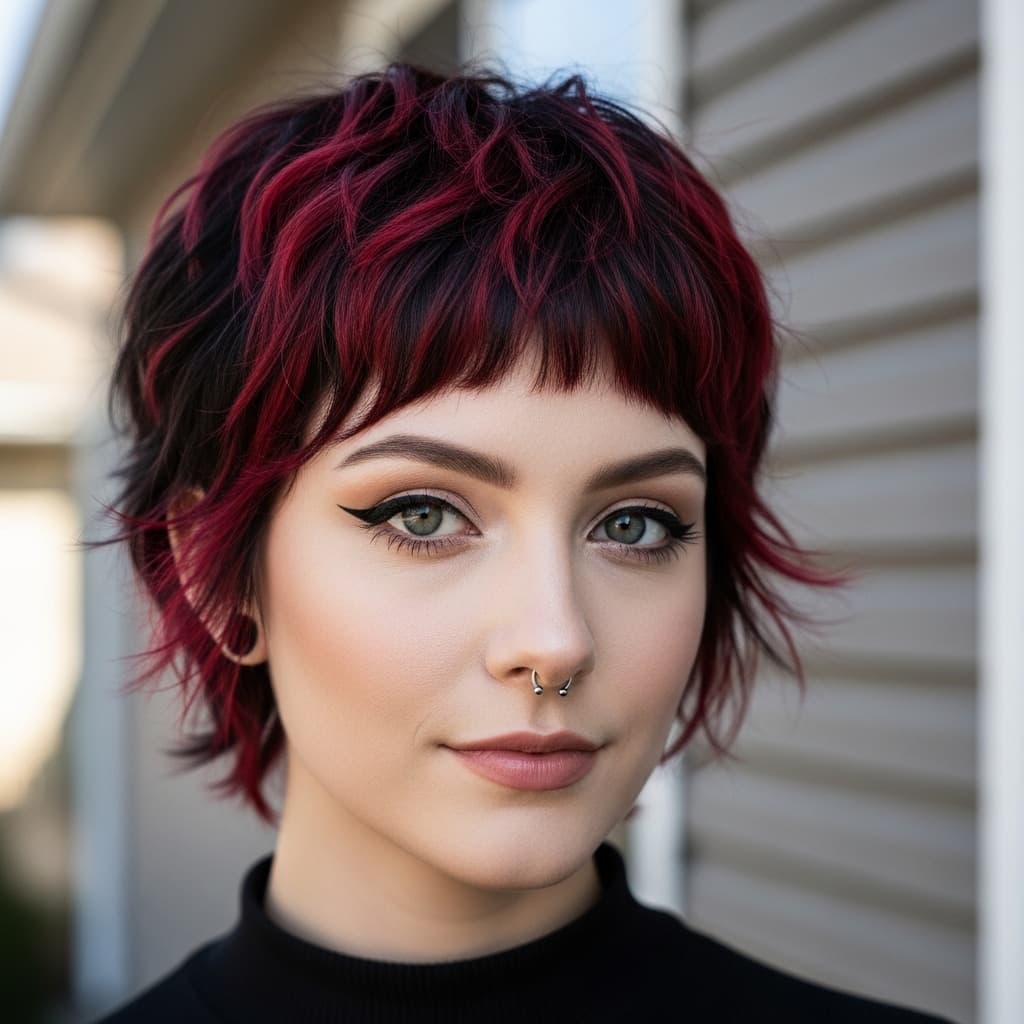 #17 Edgy Grunge Pixie with Red Highlights