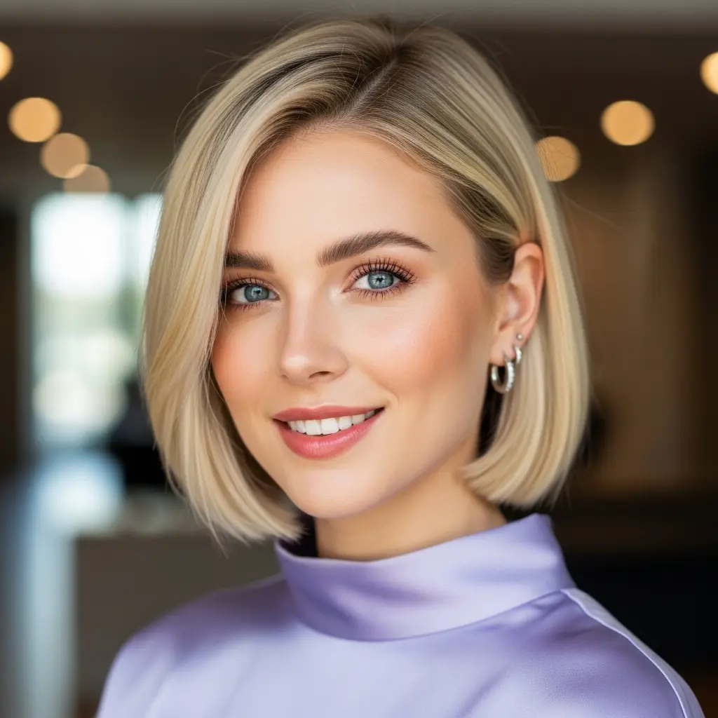 #18 Soft Blunt Bob with Long Side Bangs