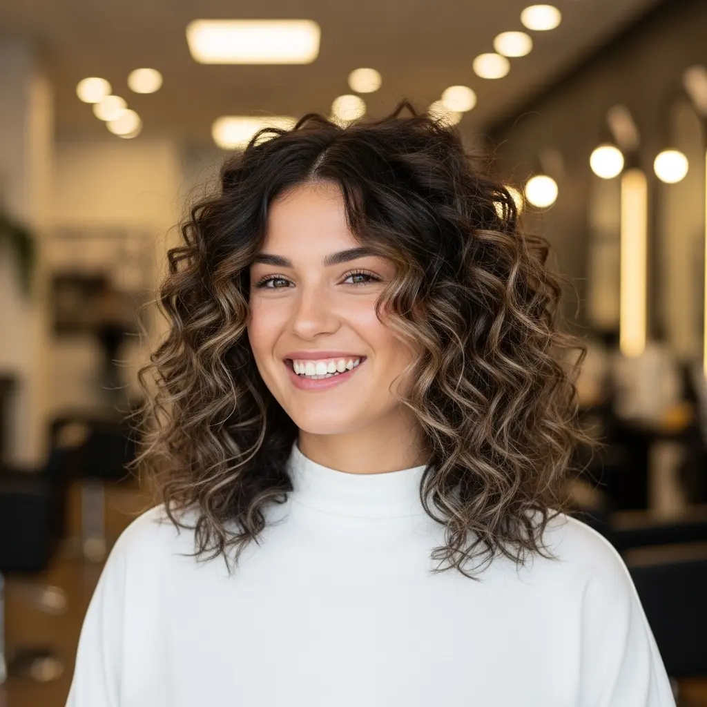 #19 Messy Curly Bob with Highlights