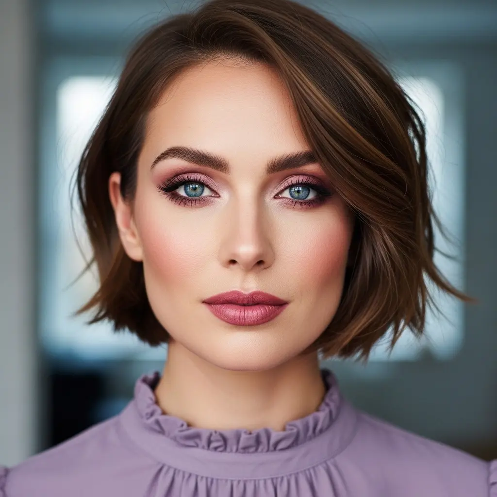 #2 Cool Brunette Side-Parted Blunt Bob