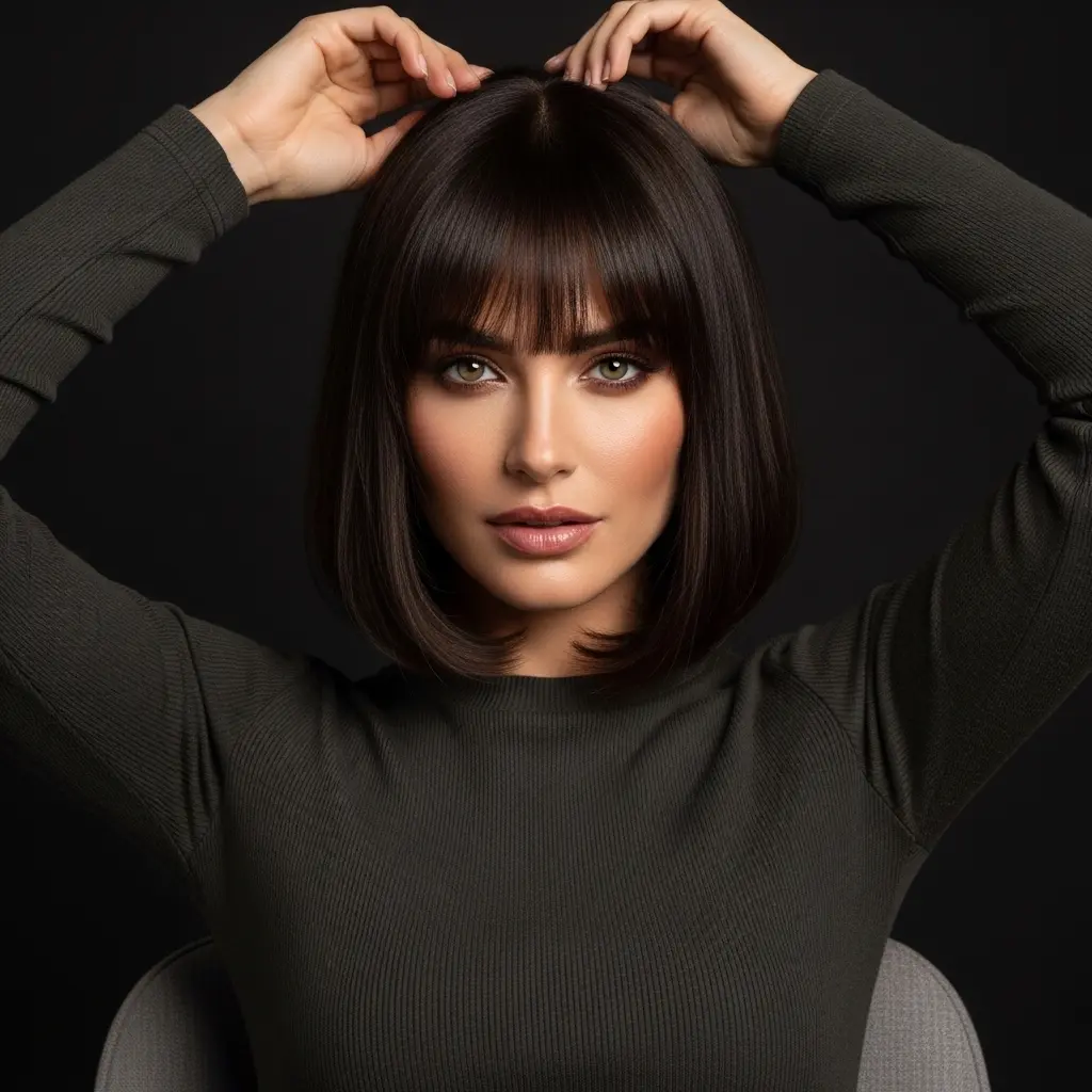 #2 Sleek Shoulder-Length Brown Hair with Bangs