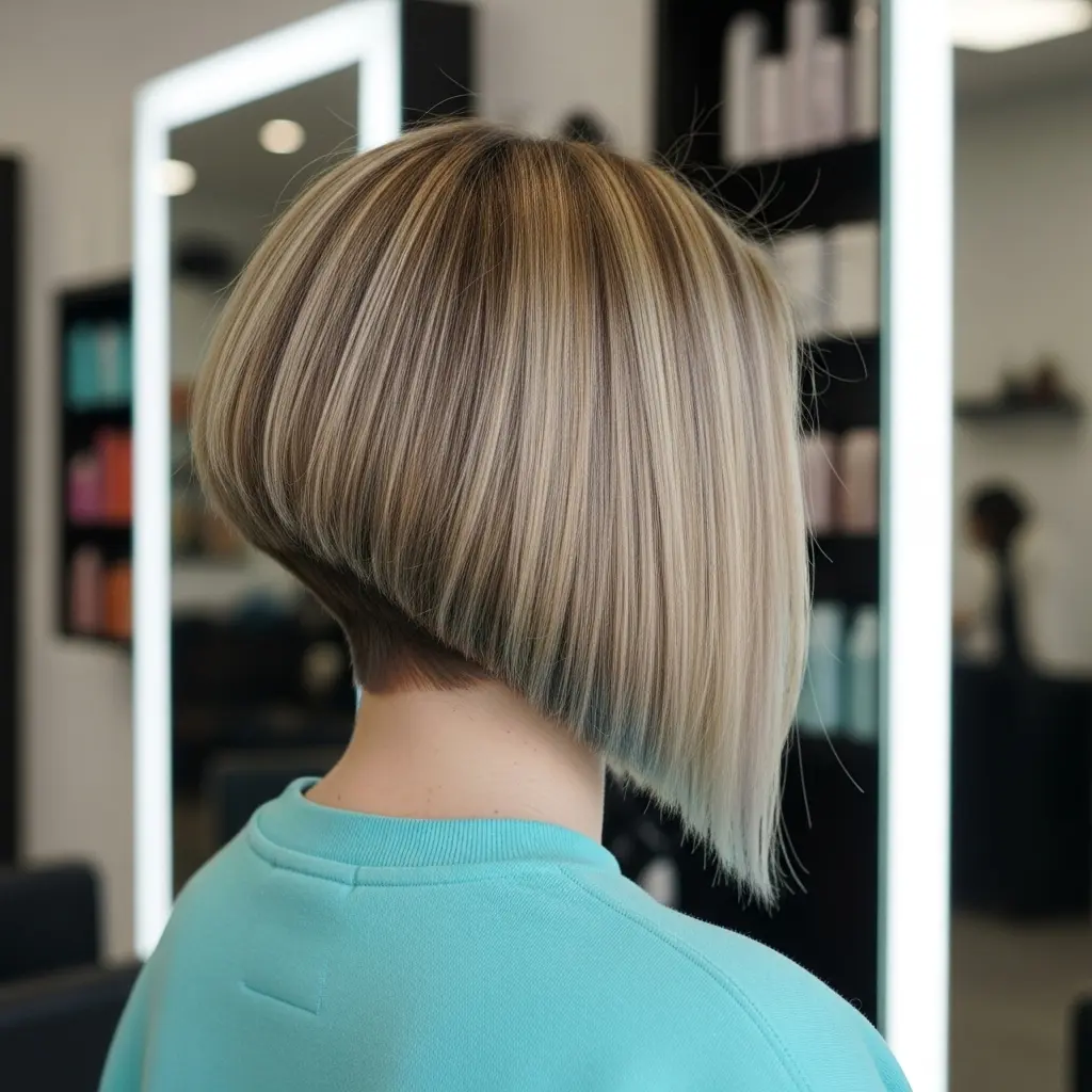#2 Angled Short Hair with Blonde Highlights