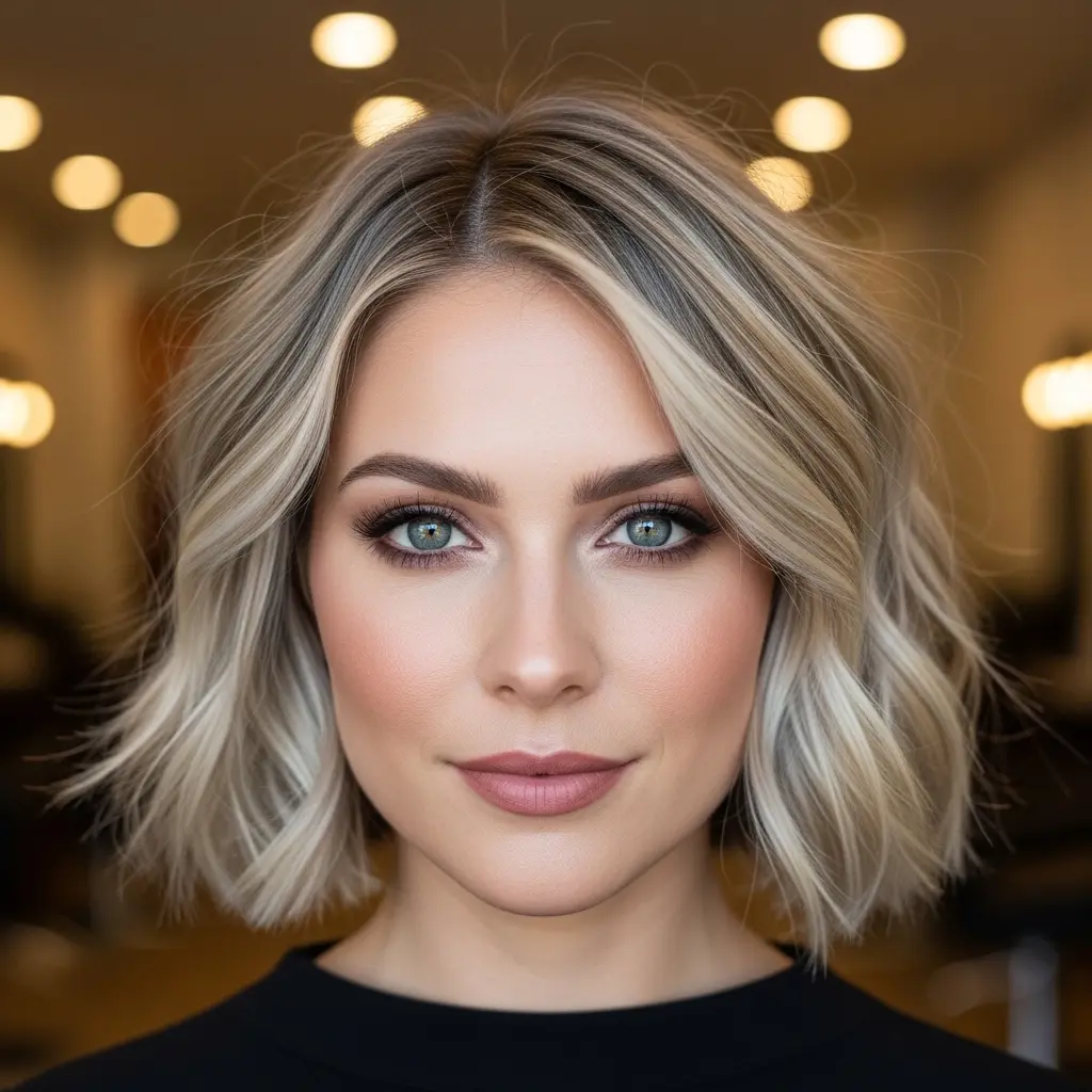 #21 Blonde Shaggy Bob with Pastel Pink Highlights