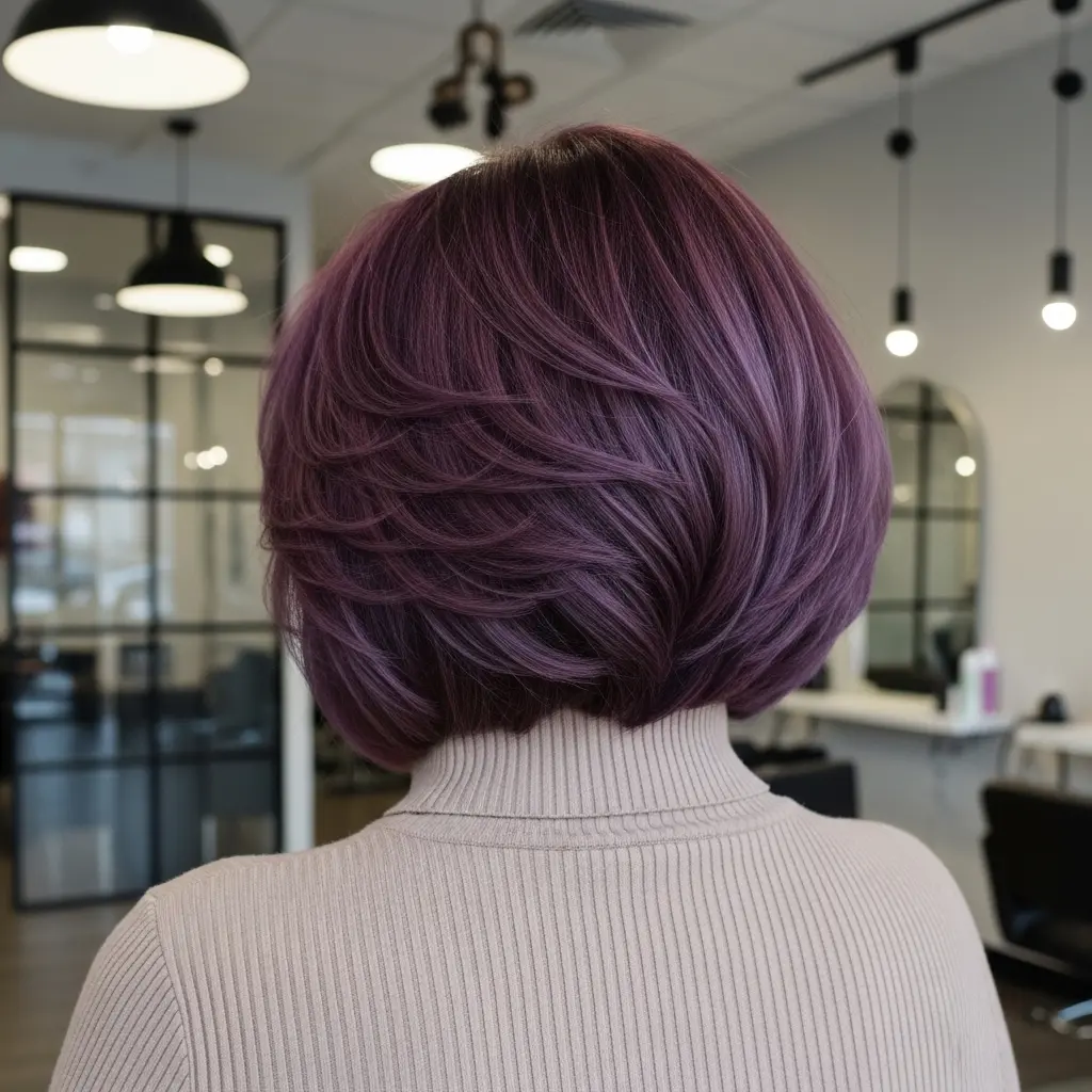 #5 Plum Short Hair with Angled Layers