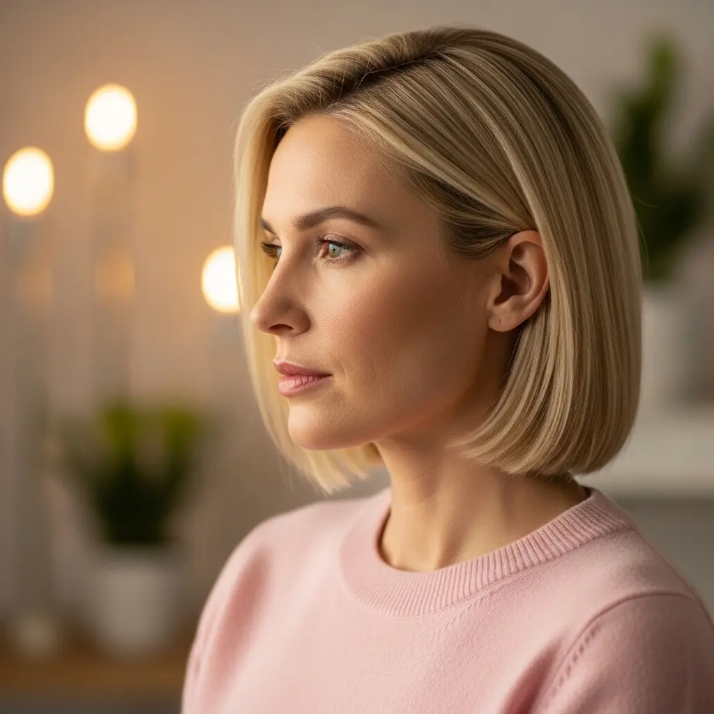 #6 Blonde Chin-Length Bob with Fringe