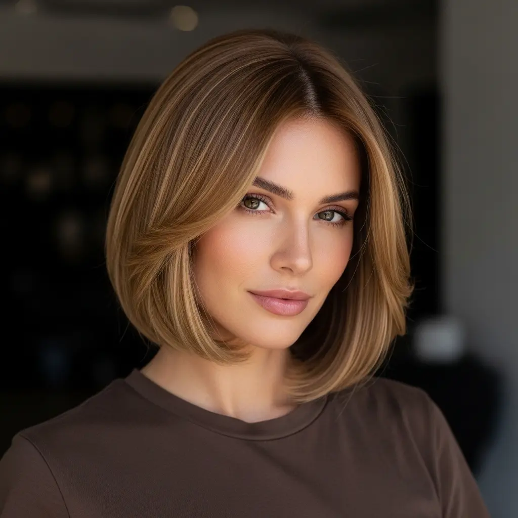 #7 Side-Parted and Chin-Length Bob with Layers