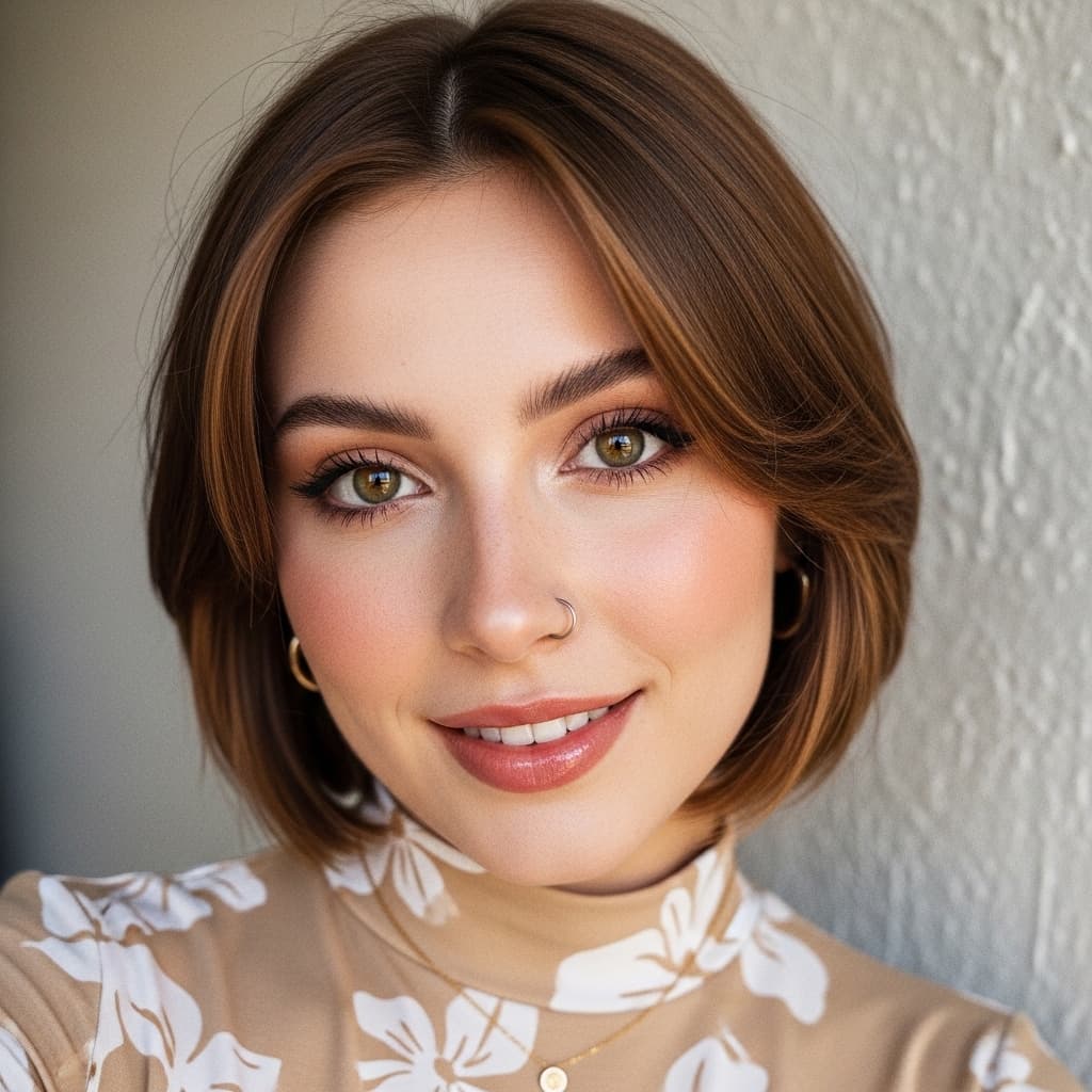 #7 Youthful Layered Bob with Curtain Bangs