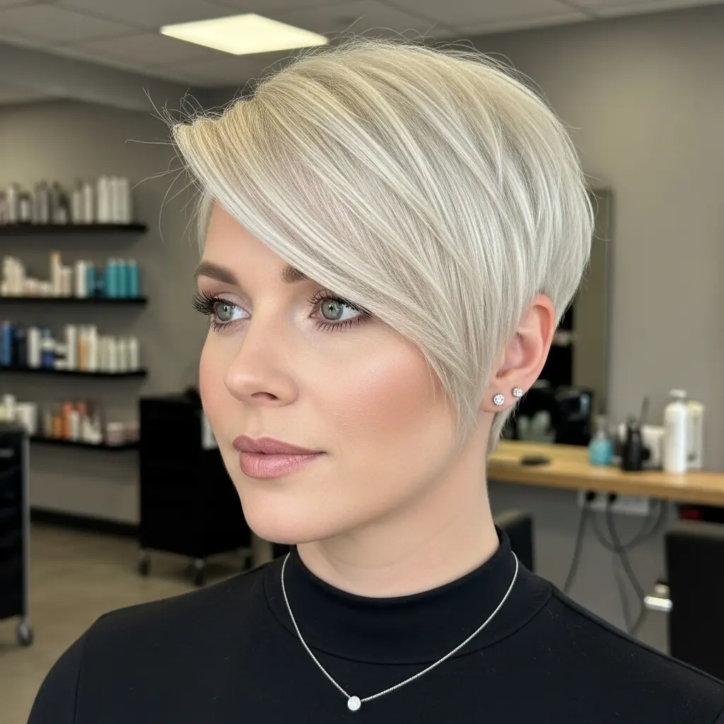 #10 Long Bangs for Over 50 with Short Hair